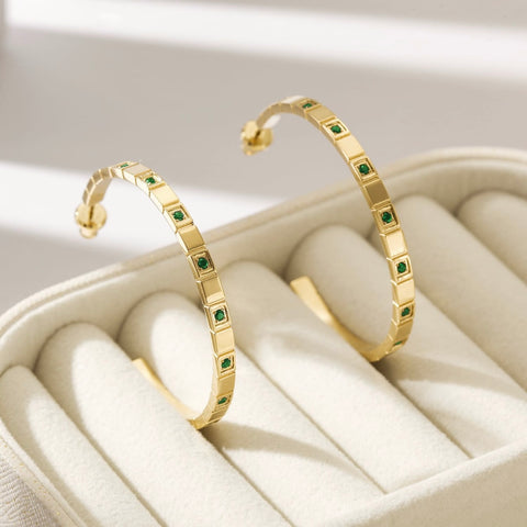 Emerald Hoop Earrings